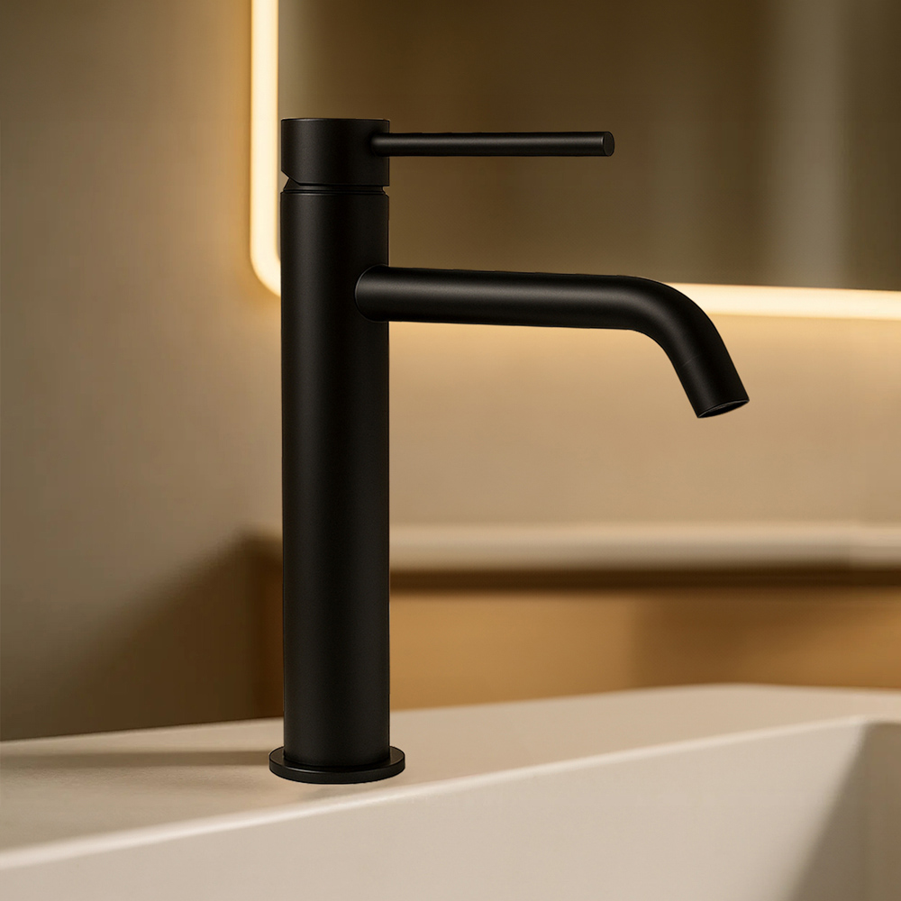 Go Bathrooms Black Swivel Handle Tall Basin Mixer Tap Image 2