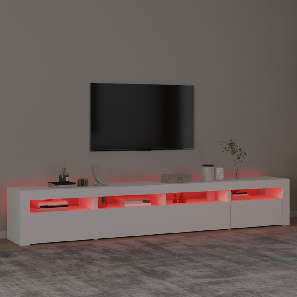 vidaXL 3 Door 4 Shelf White Wooden TV Cabinet with LED 3 Piece Image 5