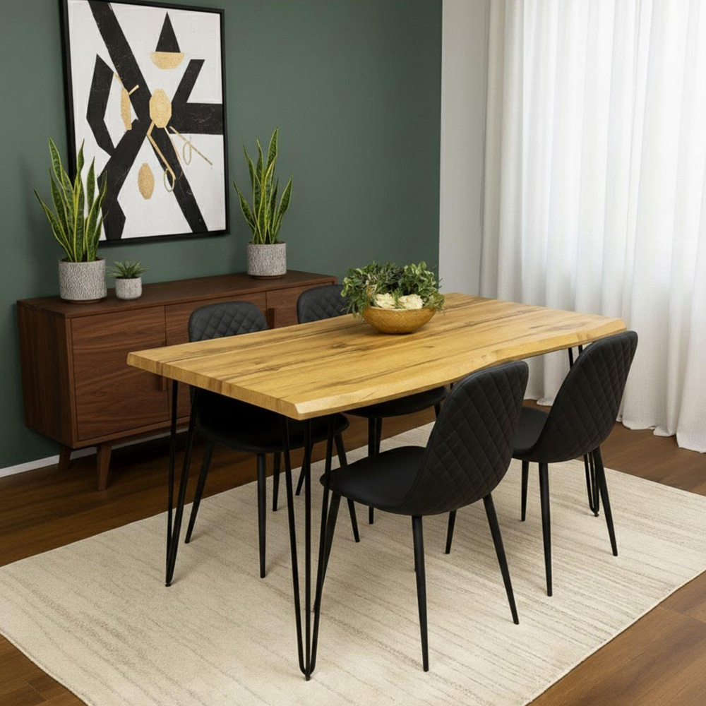 Kosy Koala 4 Seater Faux Leather Wooden Dining Set Black Image 4
