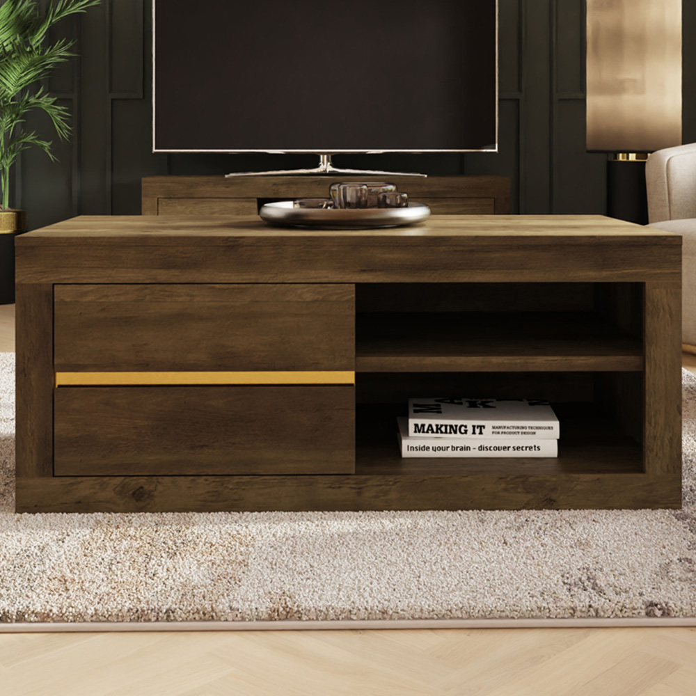 GFW Astley 2 Drawer 2 Shelf Knotty Oak Coffee Table Image 1