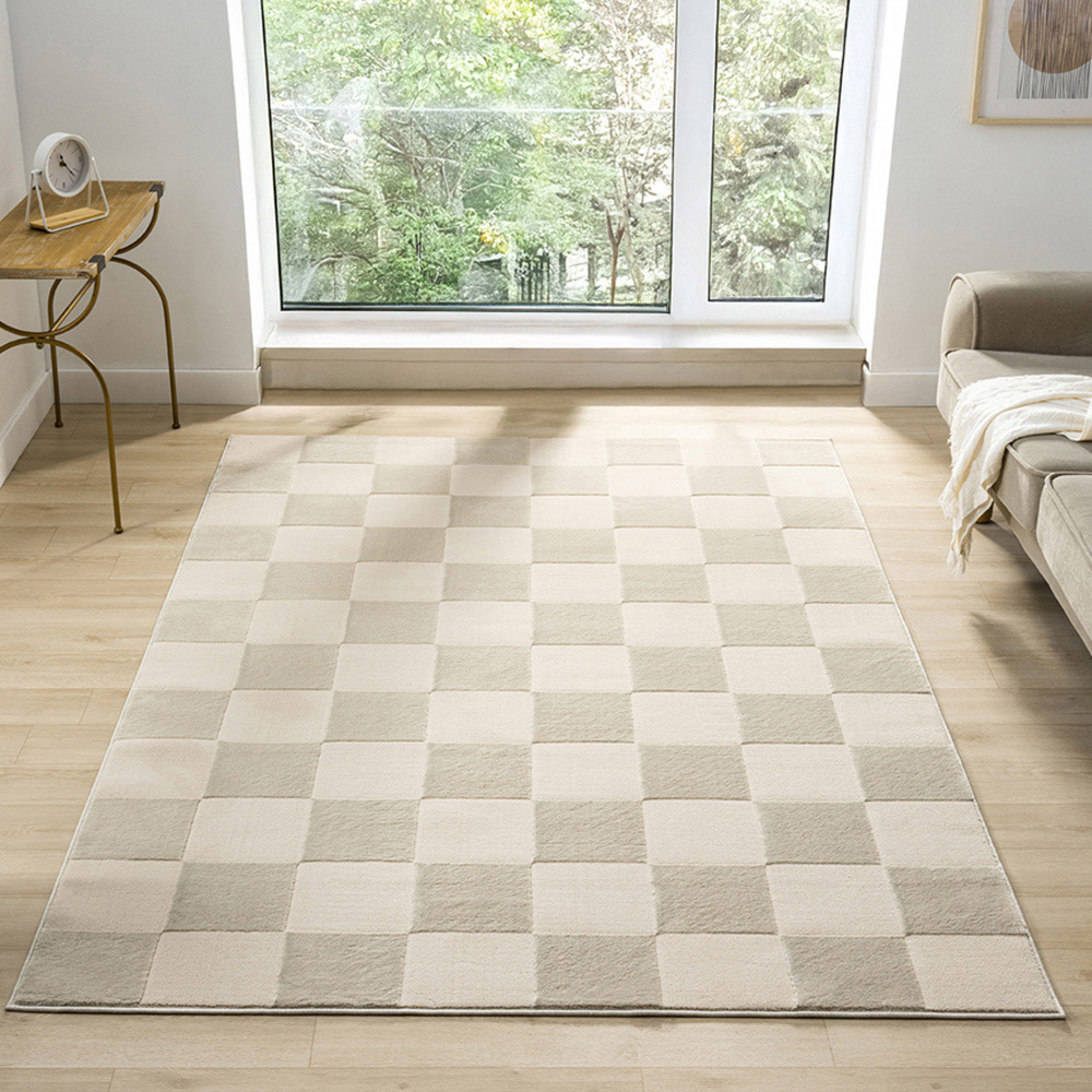 Desire Rugs Vellure Cream Metallic Sheen Grid Design Rug 200 x 290cm Image 2
