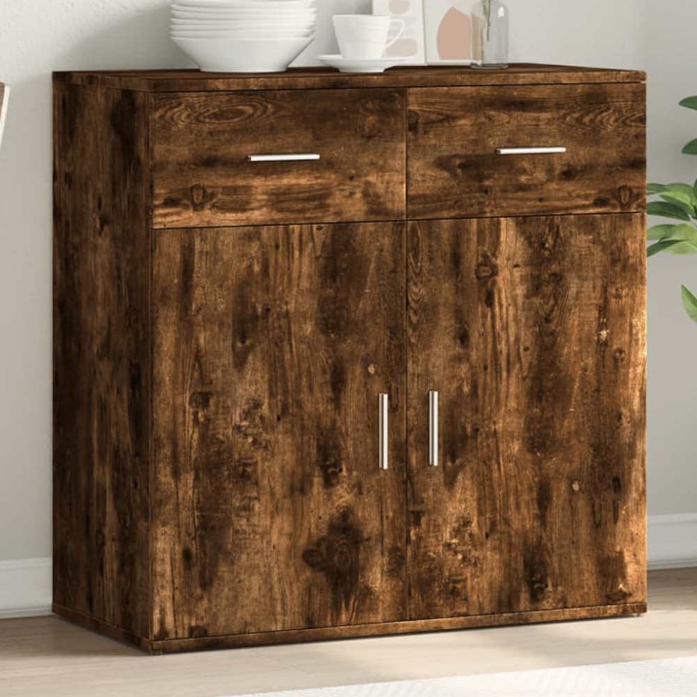 vidaXL 2 Door 2 Drawer Smoked Oak Sideboard Image 1