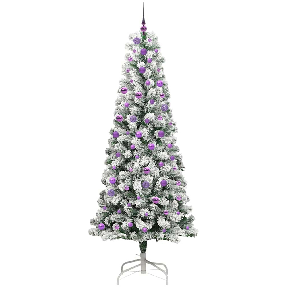 vidaXL Pre-Lit Warm White LED and Lilac Baubles Snow Flocked Artificial Christmas Tree 8ft Image 4