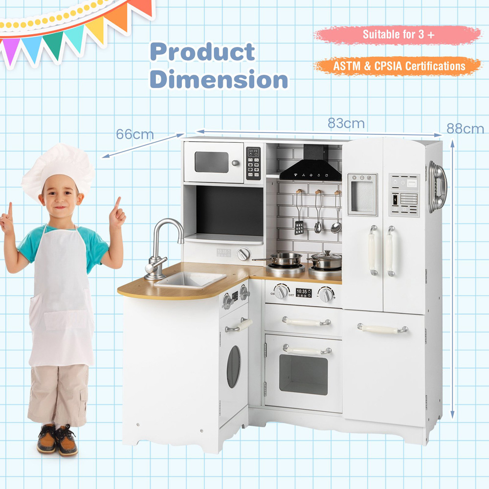 Costway Kids White Wooden Corner Kitchen Play Set with Range Hood Image 5