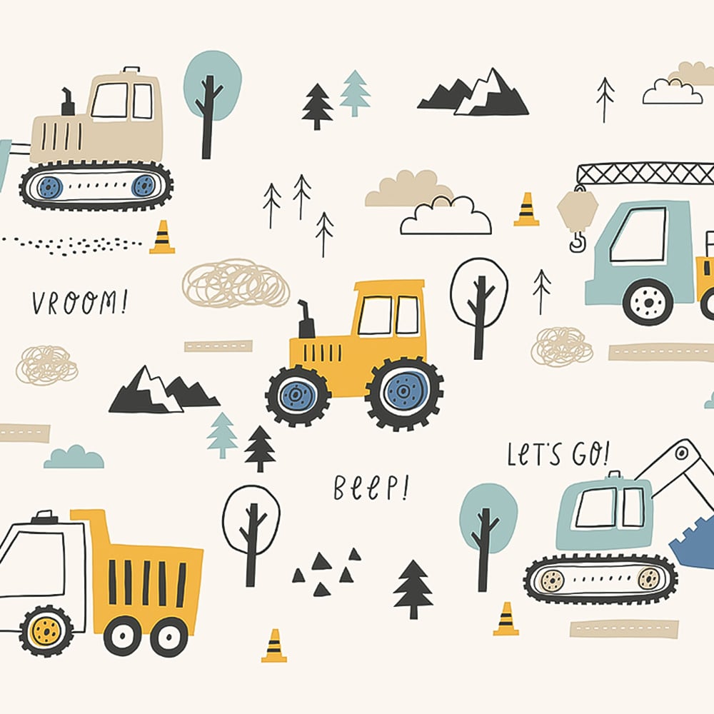 Origin Murals Tractors and Diggers Blue Wall Mural Image 2