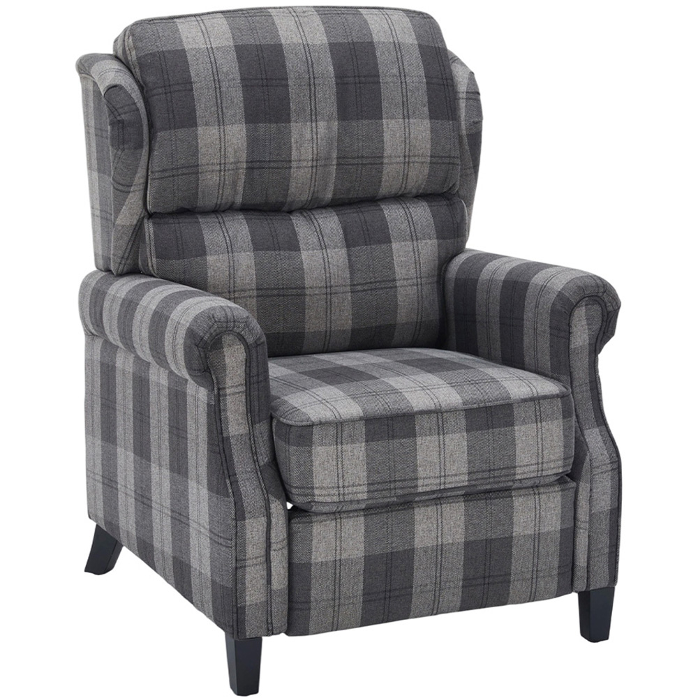 Living and Home Grey and Black Checkered Linen Upholstered Adjustable Recliner Chair Image 2