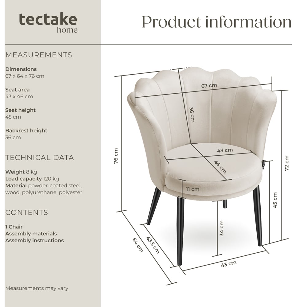 tectake Stella Cream and Black Velvet Padded Armchair Image 8