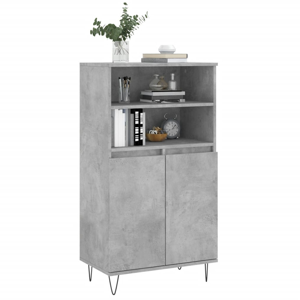 vidaXL 2 Door 2 Shelf Concrete Grey Highboard with Metal Legs Image 3