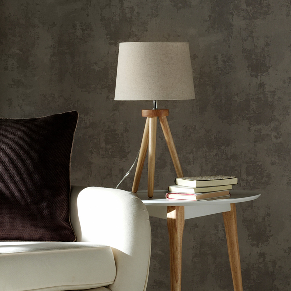 Kliving Chadwick Natural Shade Wood Tripod Table Lamp Image 2