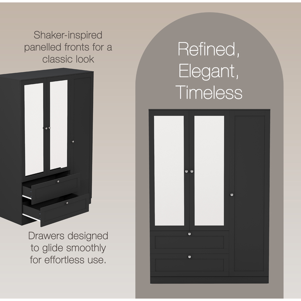 VIDA DESIGNS Altino 3 Door 2 Drawer Black Shaker-Style Mirrored Wardrobe Image 4