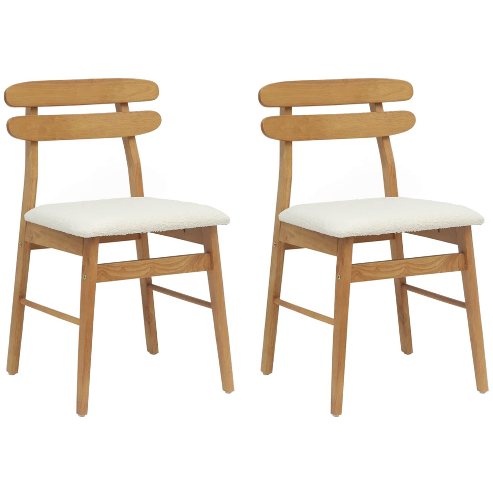 vidaXL Set of 2 Natural and White Rubberwood Rectilinear Vintage Dining Chairs Image 8