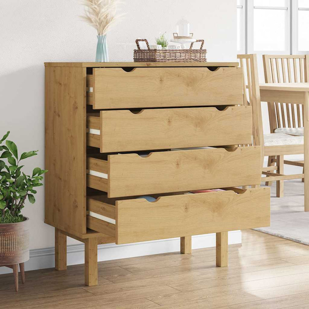 vidaXL Otta 4 Drawer Brown Solid Pine Wood Chest of Drawers Image 7