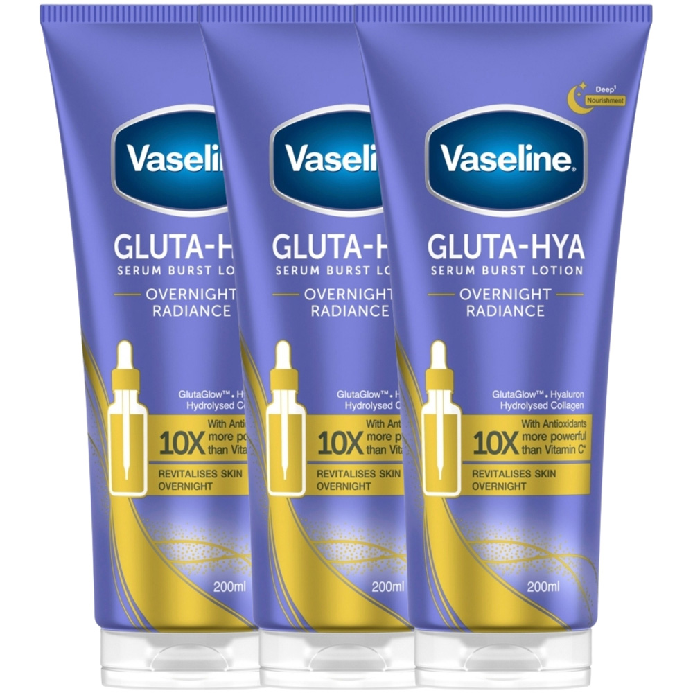 Vaseline Gluta-Hya Overnight Radiance Serum Burst Repairing Body Lotion 200ml 3 Pack Image 1