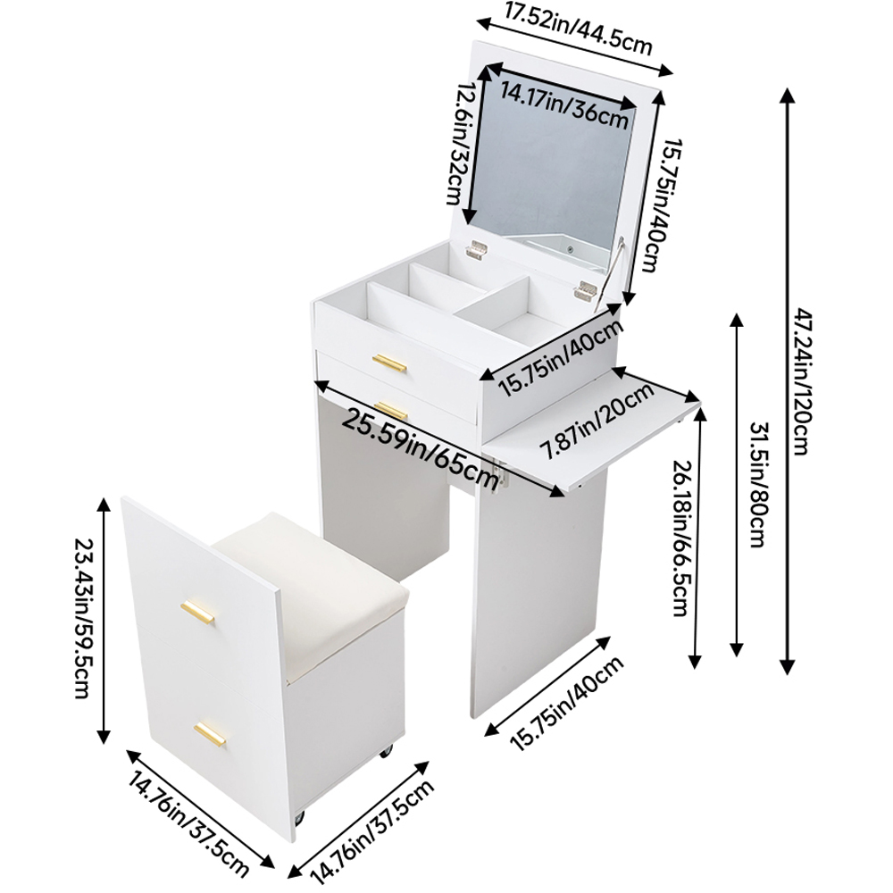 Living and Home Vanity Table Set with Flip Top Mirror and Rolling Stool Image 9