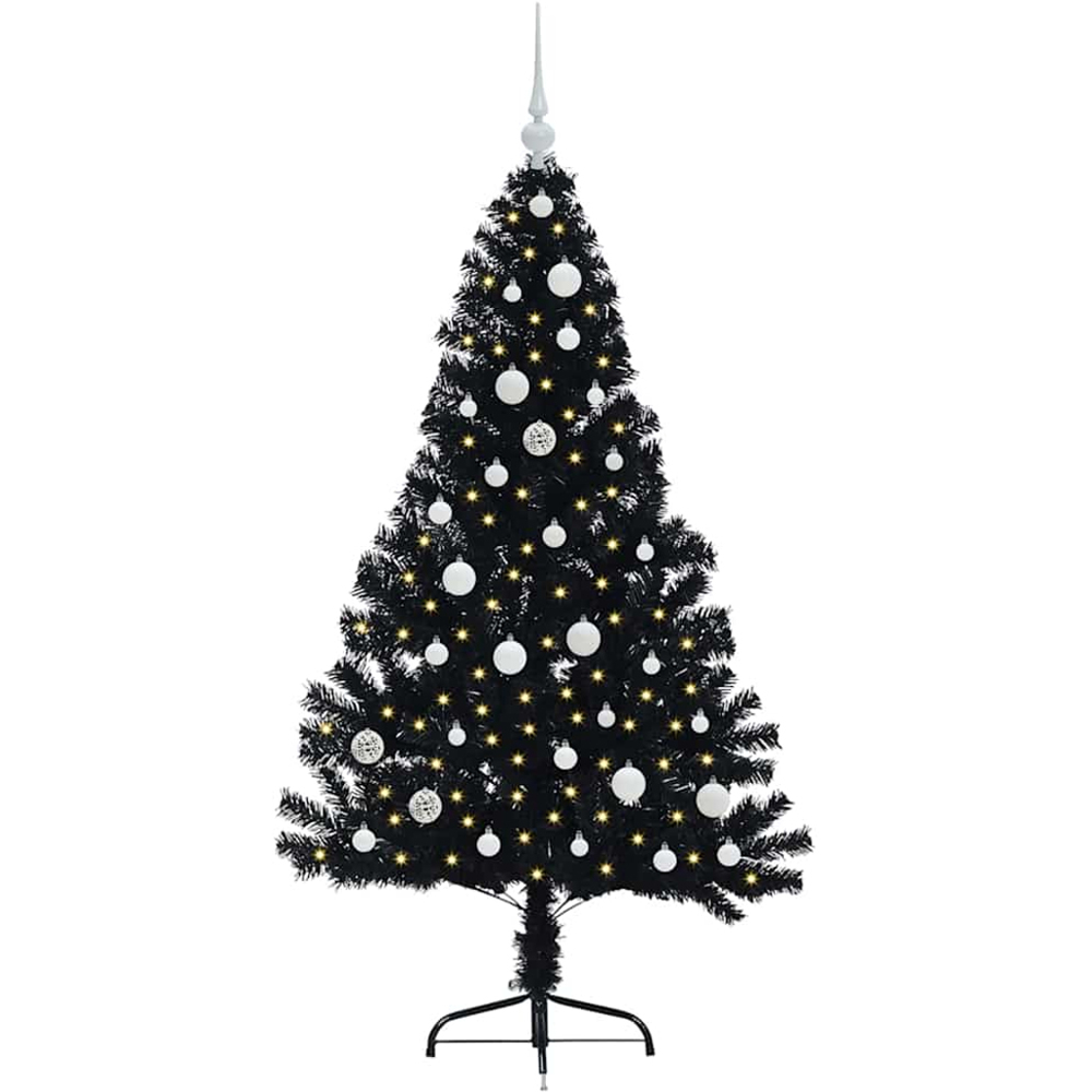 vidaXL Pre-Lit White Baubles Black Artificial Christmas Tree 5ft Image 1