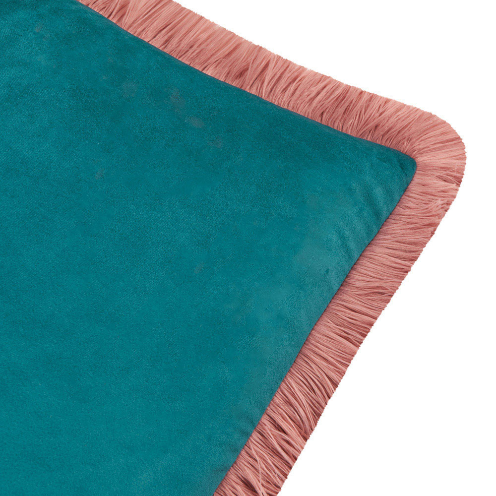 Furn Halo Fringed Teal and Blush Velvet Cushion 50 x 50cm Image 2