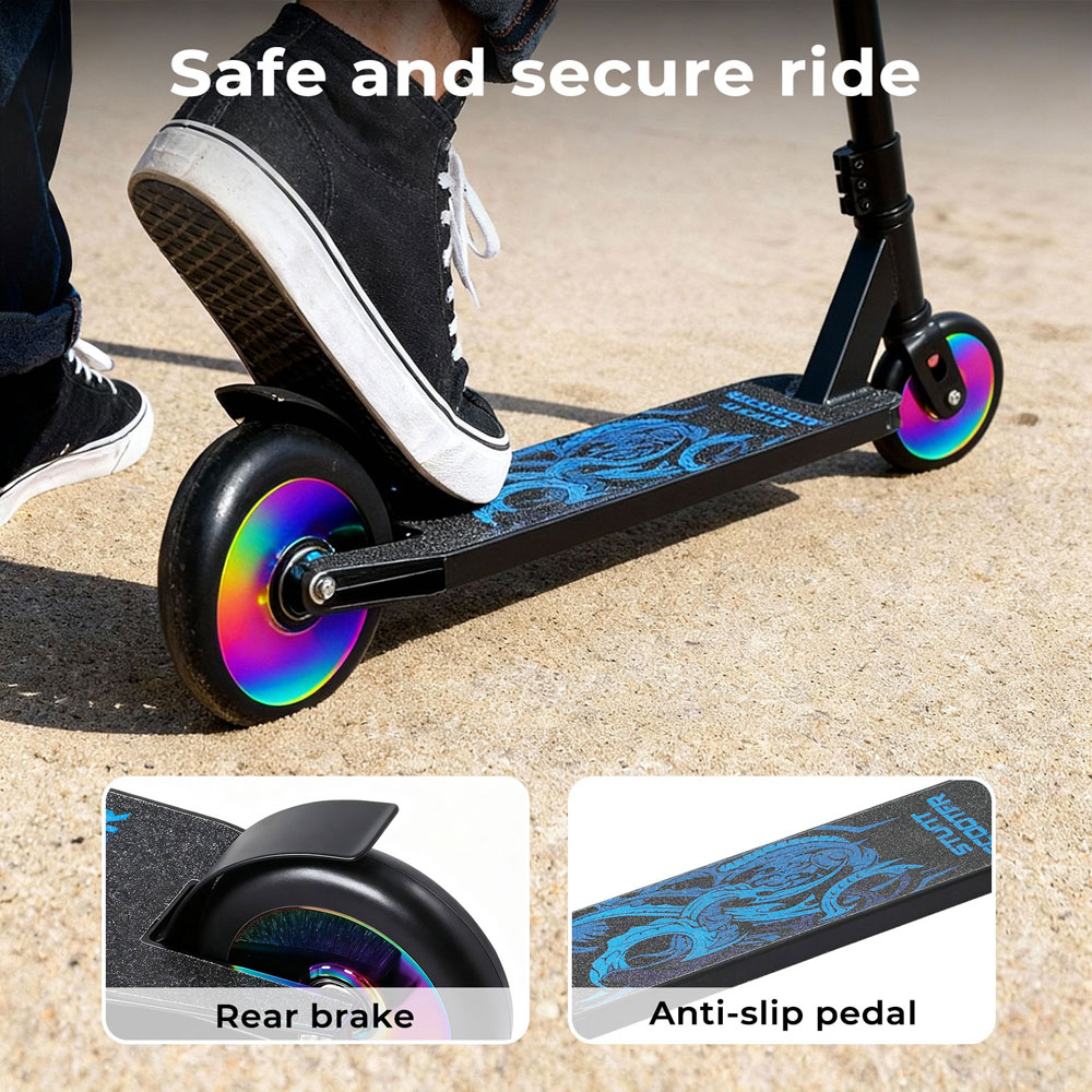 Monvelo Black and Blue Kids Adult Freestyle Stunt Scooter Image 7