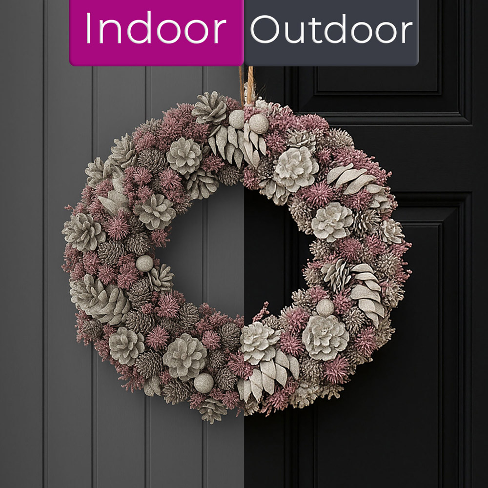 Neo Luxury XL Frosted Pink Flowers Christmas Door Wreath 50cm Image 9