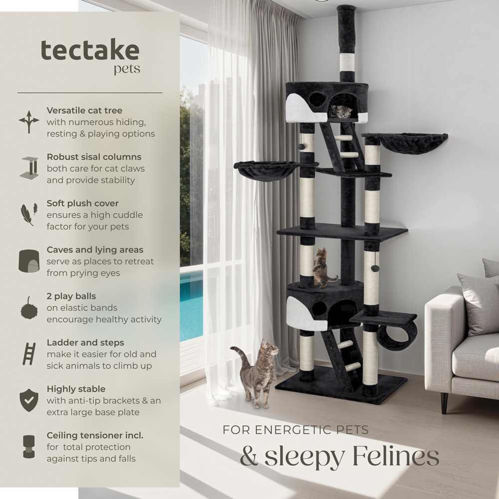 tectake Hansi Black and White Cat Tree with Scratching Posts 260cm Image 6