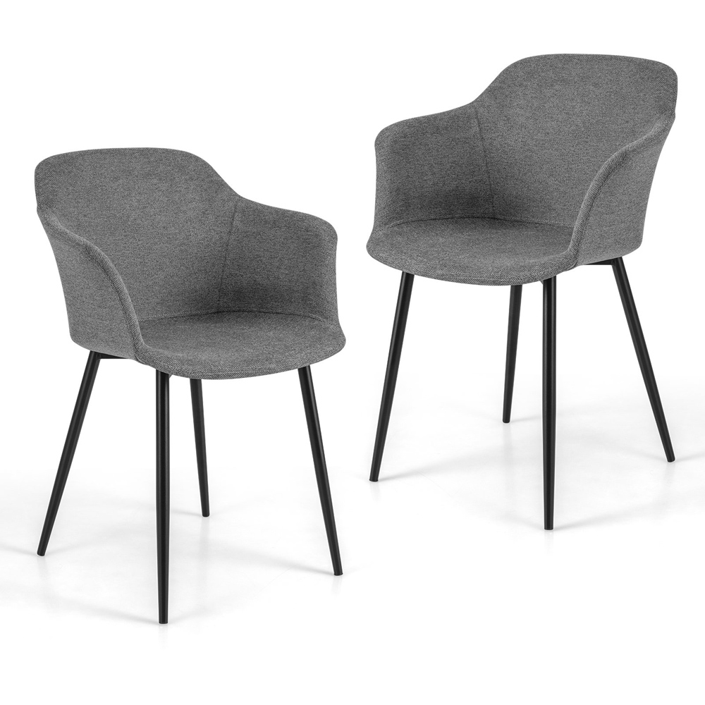Costway Set of 2 Dark Grey Ergonomic Backrest Dining Chair with Wide Armrest Image 2