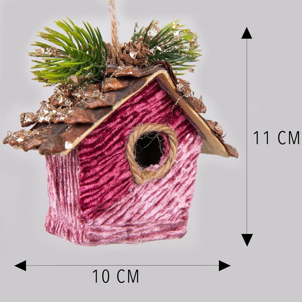 Shatchi Pink Burgundy Birdhouse Ornament Image 5