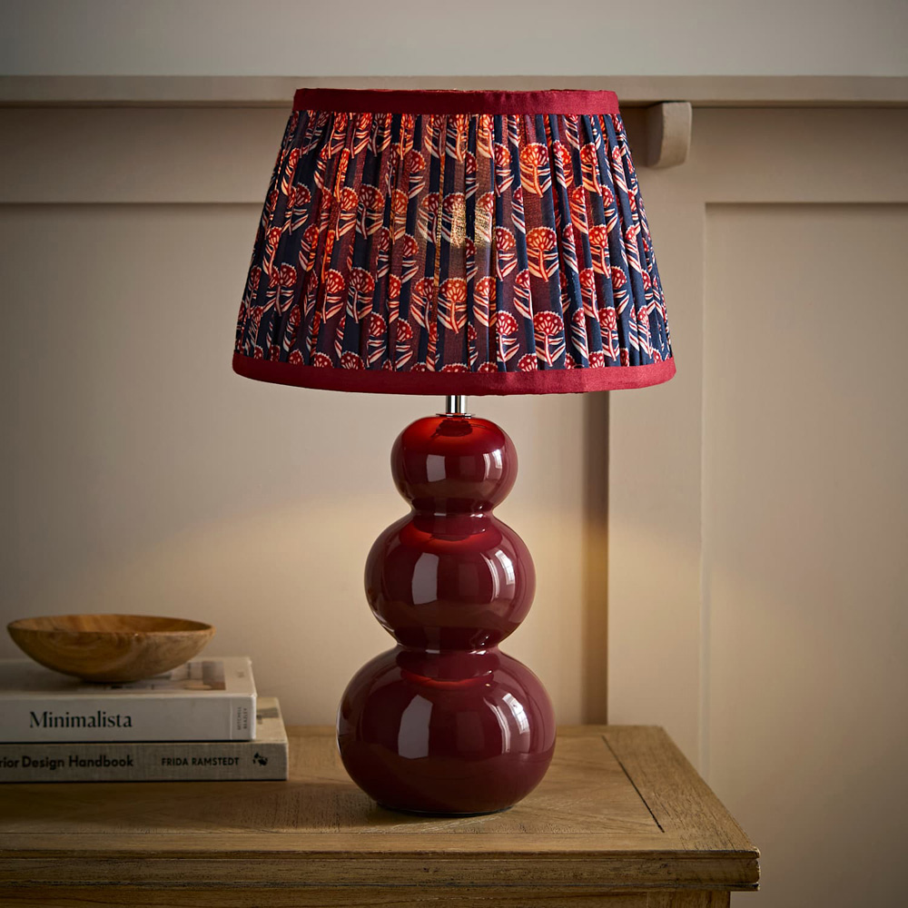 ValueLights Edie Floral Pleated Shade Burgundy Bobble Ceramic Table Lamp with Bulb Image 6