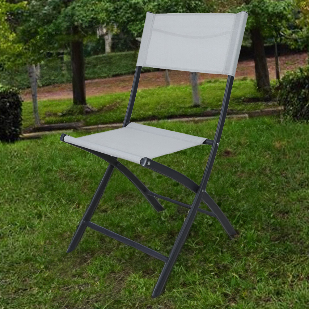 White Steel Foldable Large Patio Chair 96cm Image 1