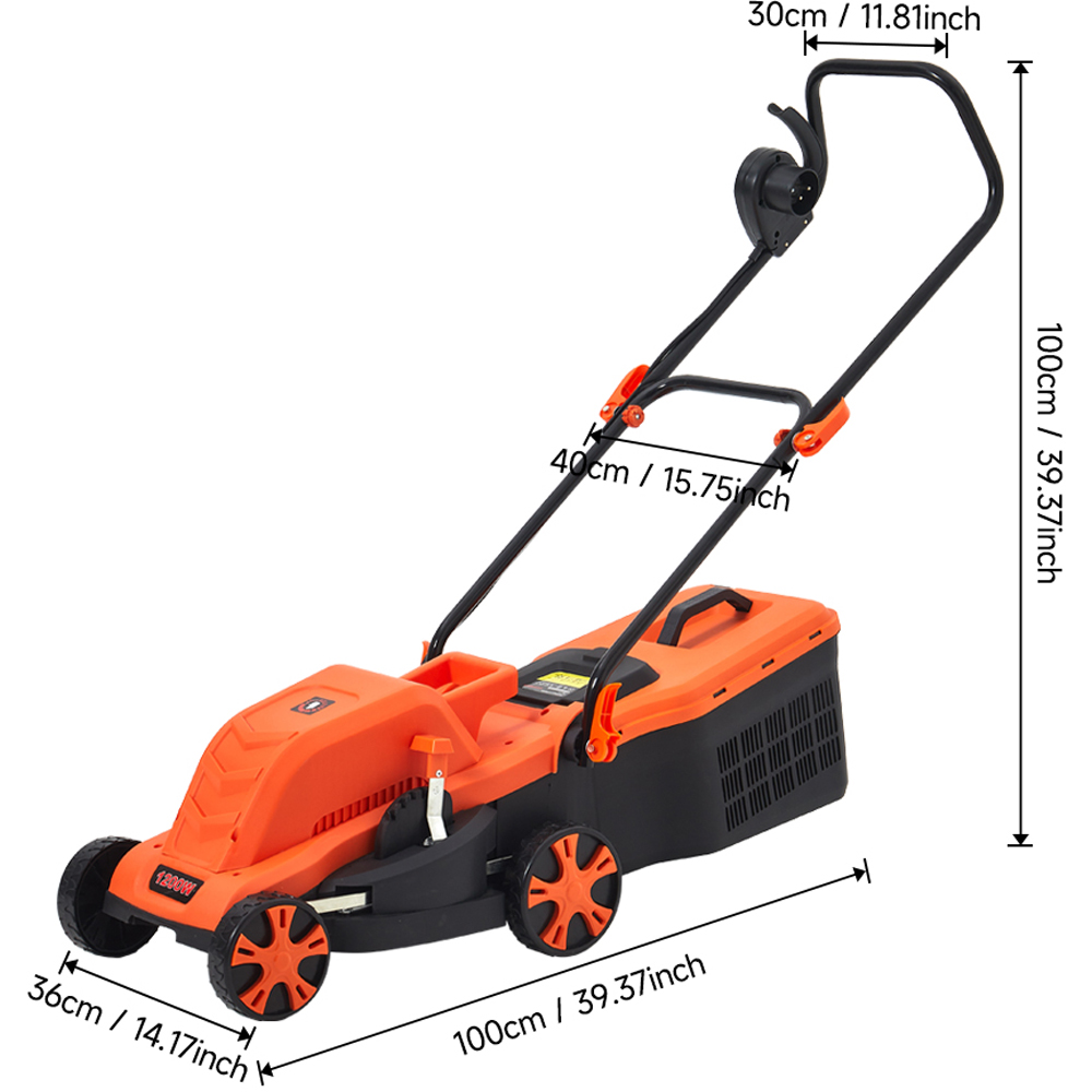 Living and Home 40cm Hand Propelled Electric Lawn Mower 1200W Image 9