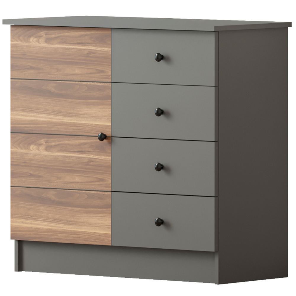 Evu MILANO Single Door 4 Drawer Walnut and Anthracite Sideboard Image 2