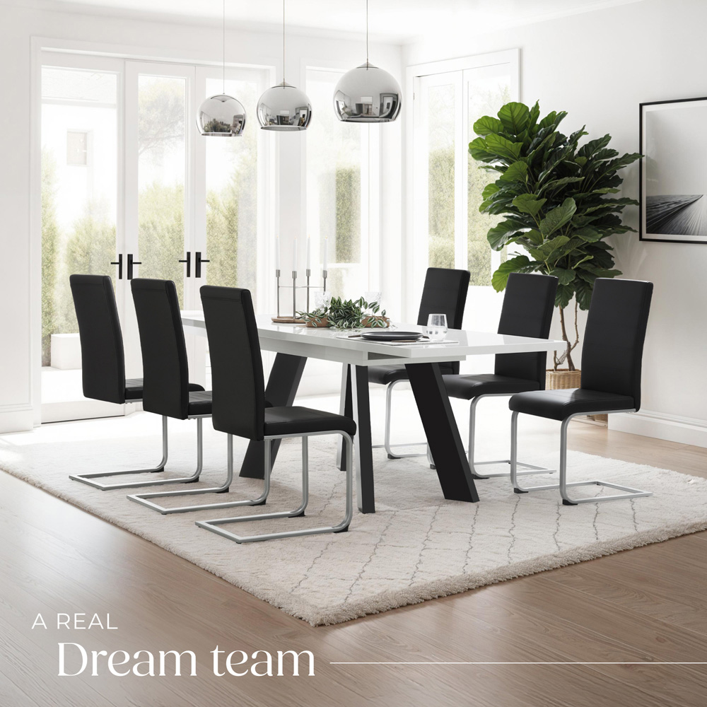 tectake Set of 6 Black Cantilever High Backrest Dining Chair Image 3