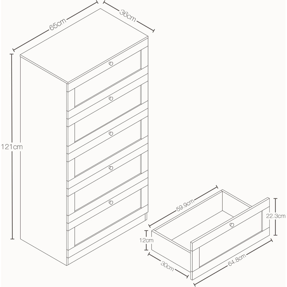 VIDA DESIGNS Altino 5 Drawer White Shaker-Style Chest of Drawers Image 9