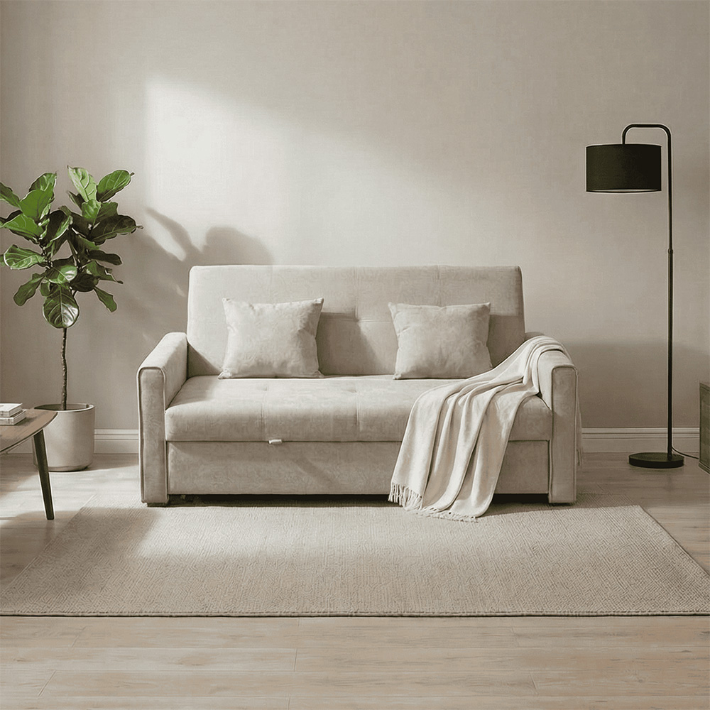 Home Source Charleston 3 Seater Beige Velvet Sofa Bed Image 7
