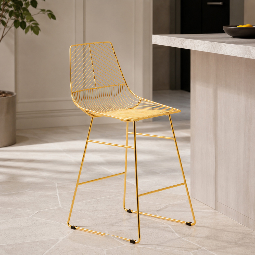 Premier Housewares District Gold Metal Wire Tapered Bar Chair | Wilko