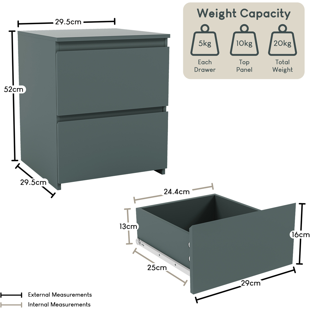 VIDA DESIGNS Denver Jasper Green 2 Drawer Bedside Table Image 9