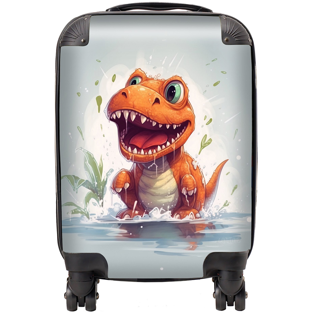 Warren Reed Designer Mini Cabin Dino Having A Splash Suitcase Image 1