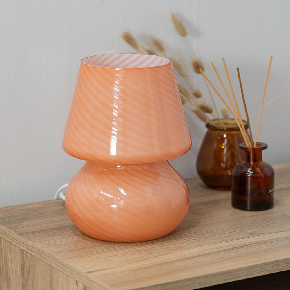 ValueLights Beau Peach Swirl Glass LED Table Lamp Image 5