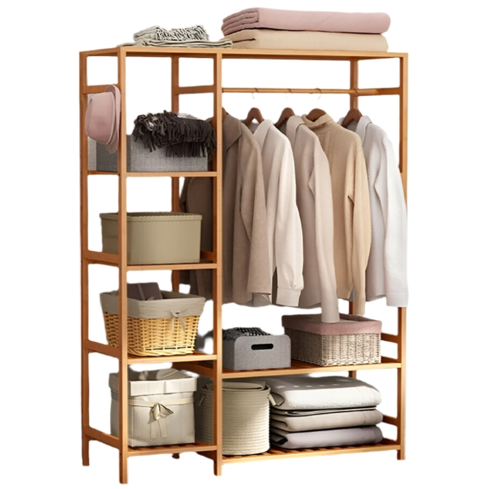 Modcraft Large 5 Shelf Bamboo Garment Rack with Clothes Rail Image 4