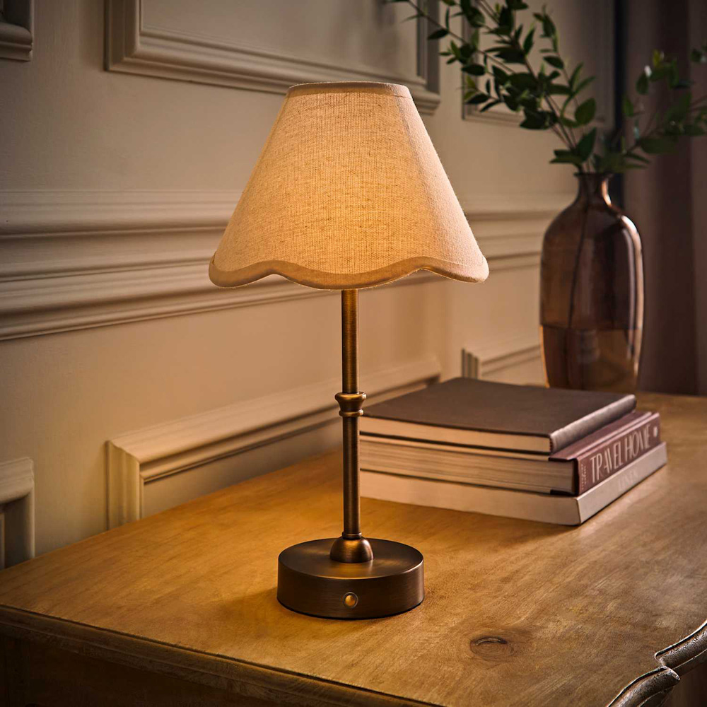 ValueLights Lowe Natural Scallop Flower Shade Brass Rechargeable Table Lamp with Bulb Image 2