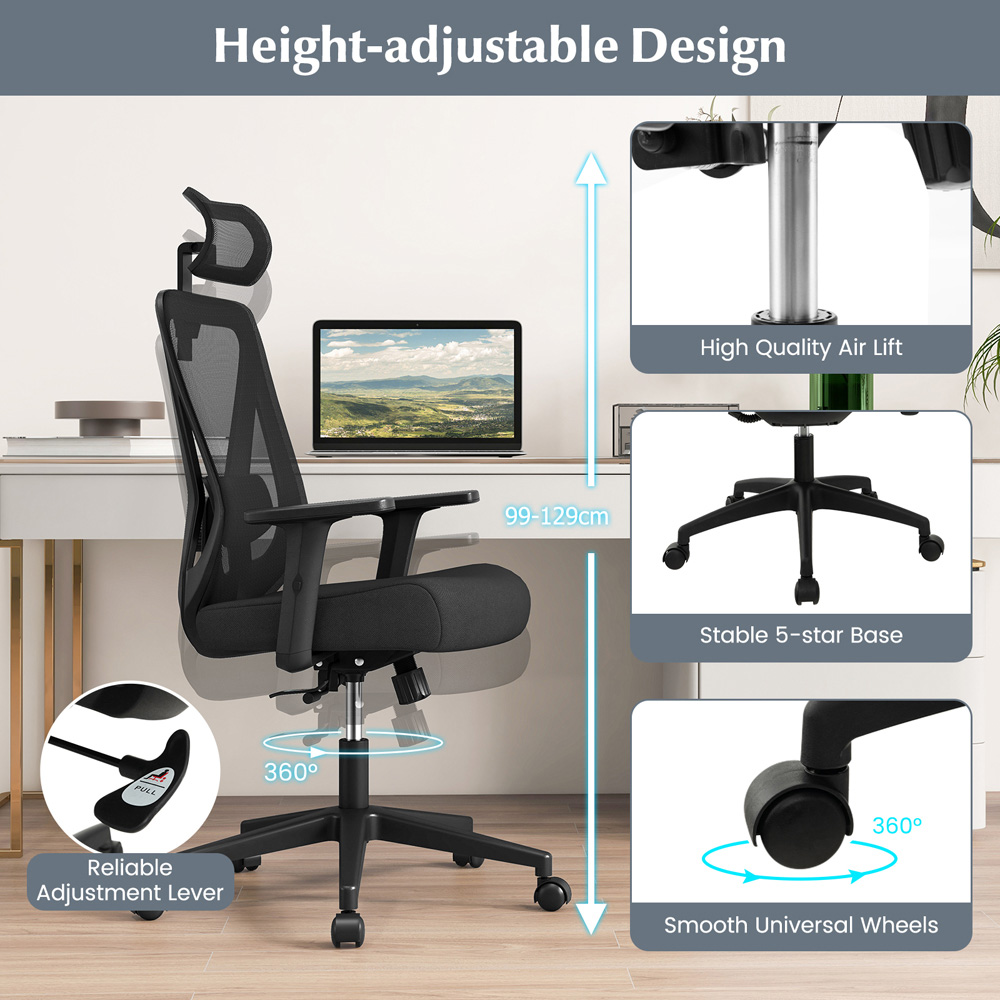 Costway Black Ergonomic Adjustable Swivel Office Chair Image 5