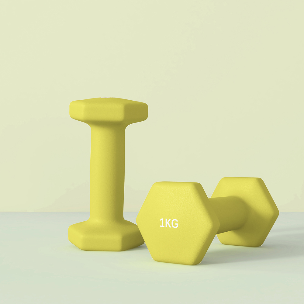 SPORTNOW Yellow Hexagonal Dumbbell 1kg 2 Pack Image 4