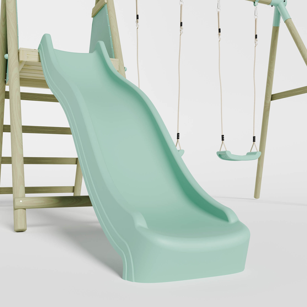 Mercia Wooden Round Pole Double Swing Set with Slide Image 7