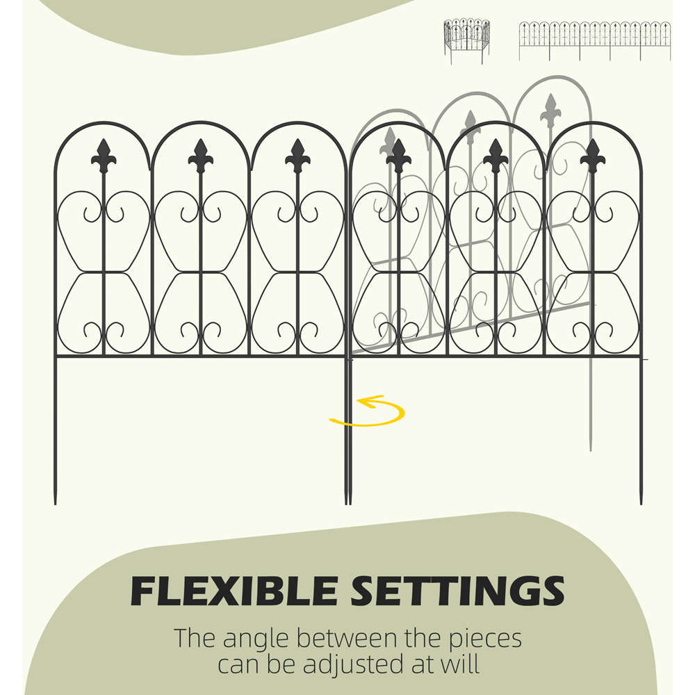 Outsunny Black Metal Wire 2.7 x 2.05ft 5 Pack Decorative Garden Fence Panel Image 5