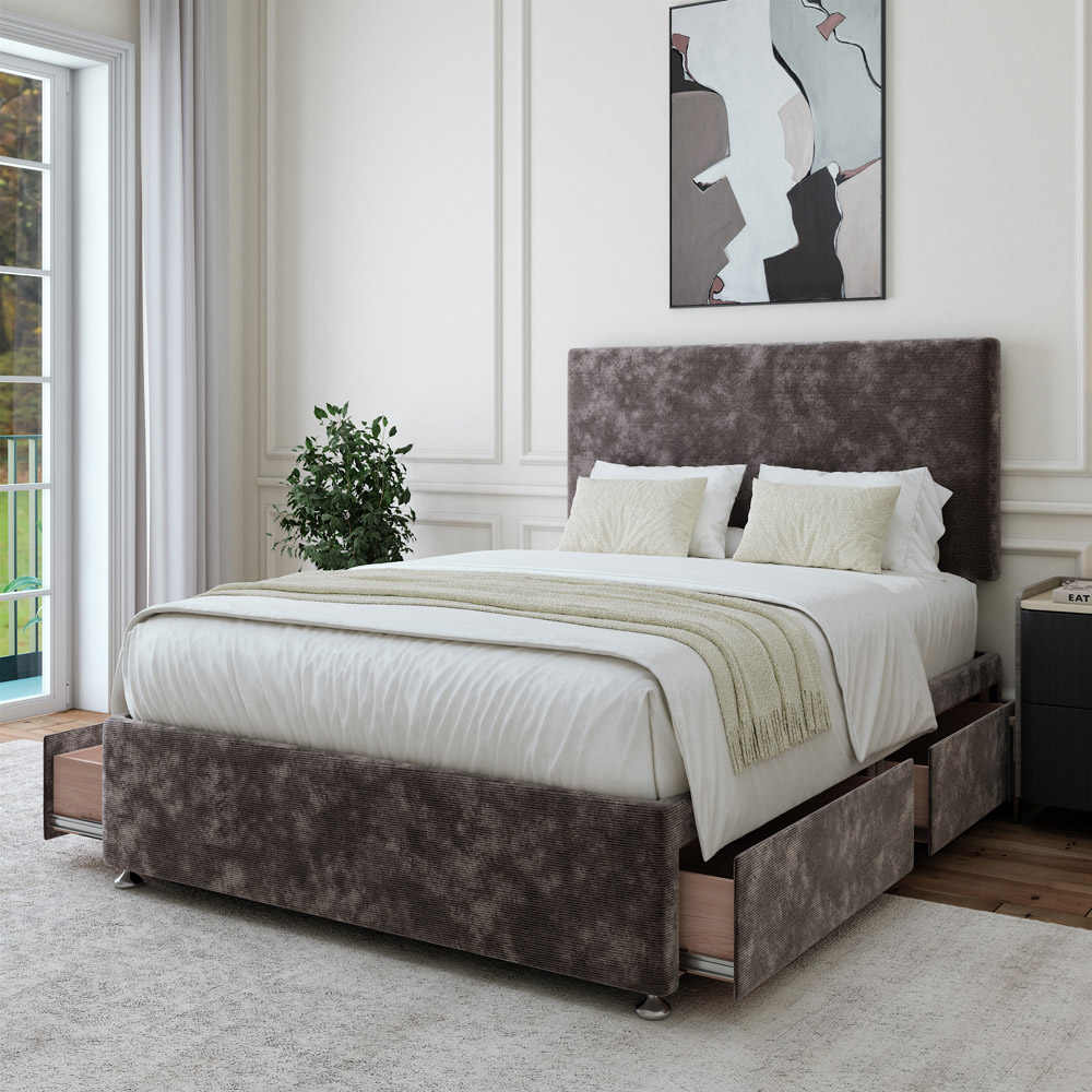 Bedmaster King Size Charcoal Chenille 4 Drawer Divan Base with Valencia Headboard Image 2