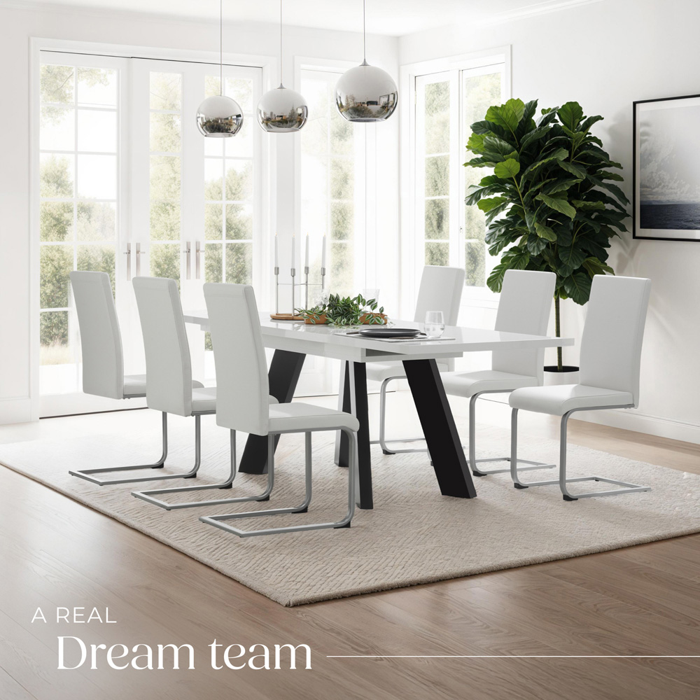 tectake Set of 6 White Cantilever High Backrest Dining Chair Image 3