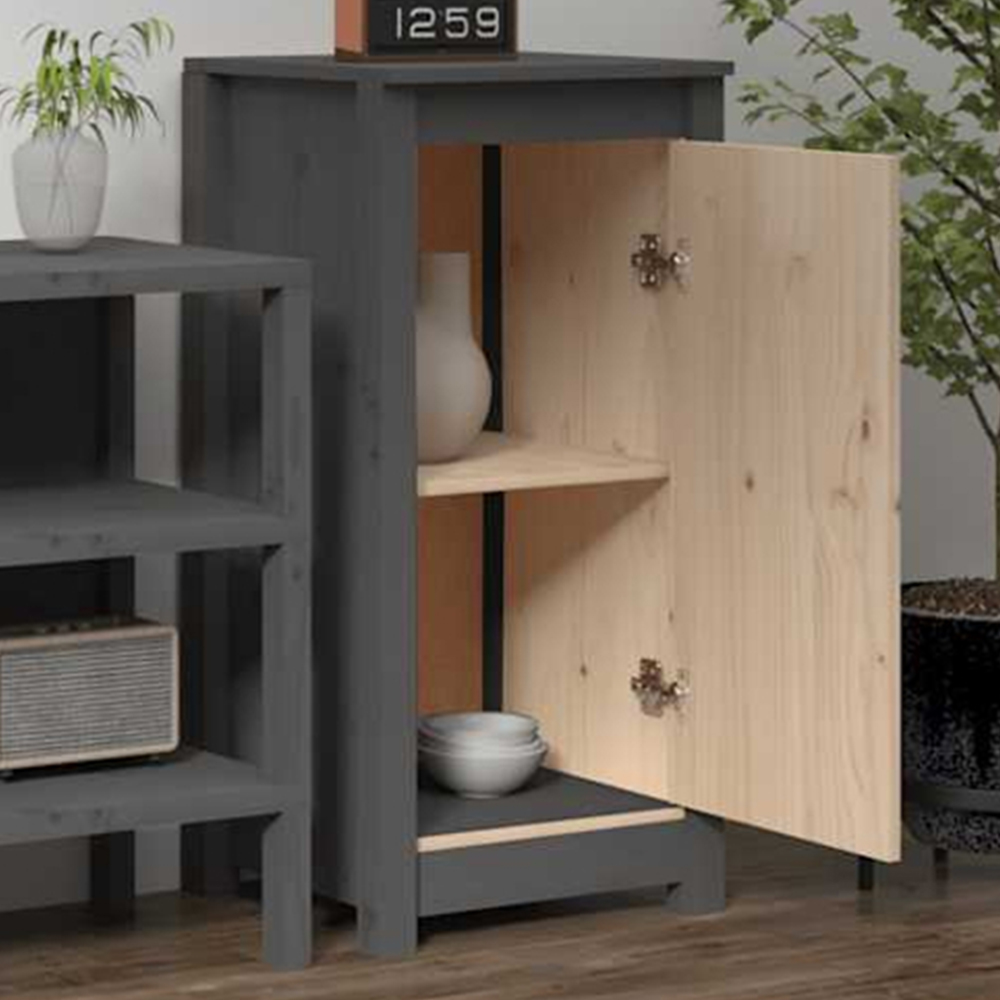 vidaXL Single Door Grey Solid Pine Wood Sideboard Image 1