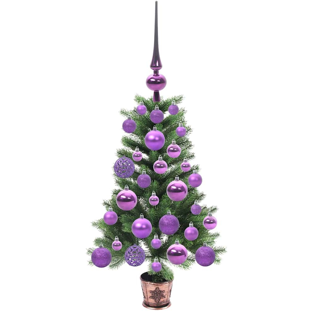 vidaXL Pre-Lit Lilac Baubles Green Artificial Christmas Tree 2ft Image 4