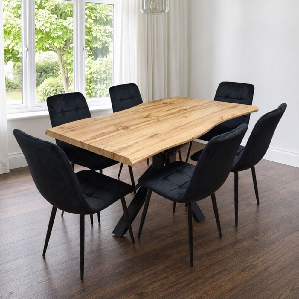 Kosy Koala 6 Seater Velvet Wooden Rectangle Dining Set Black Image 1