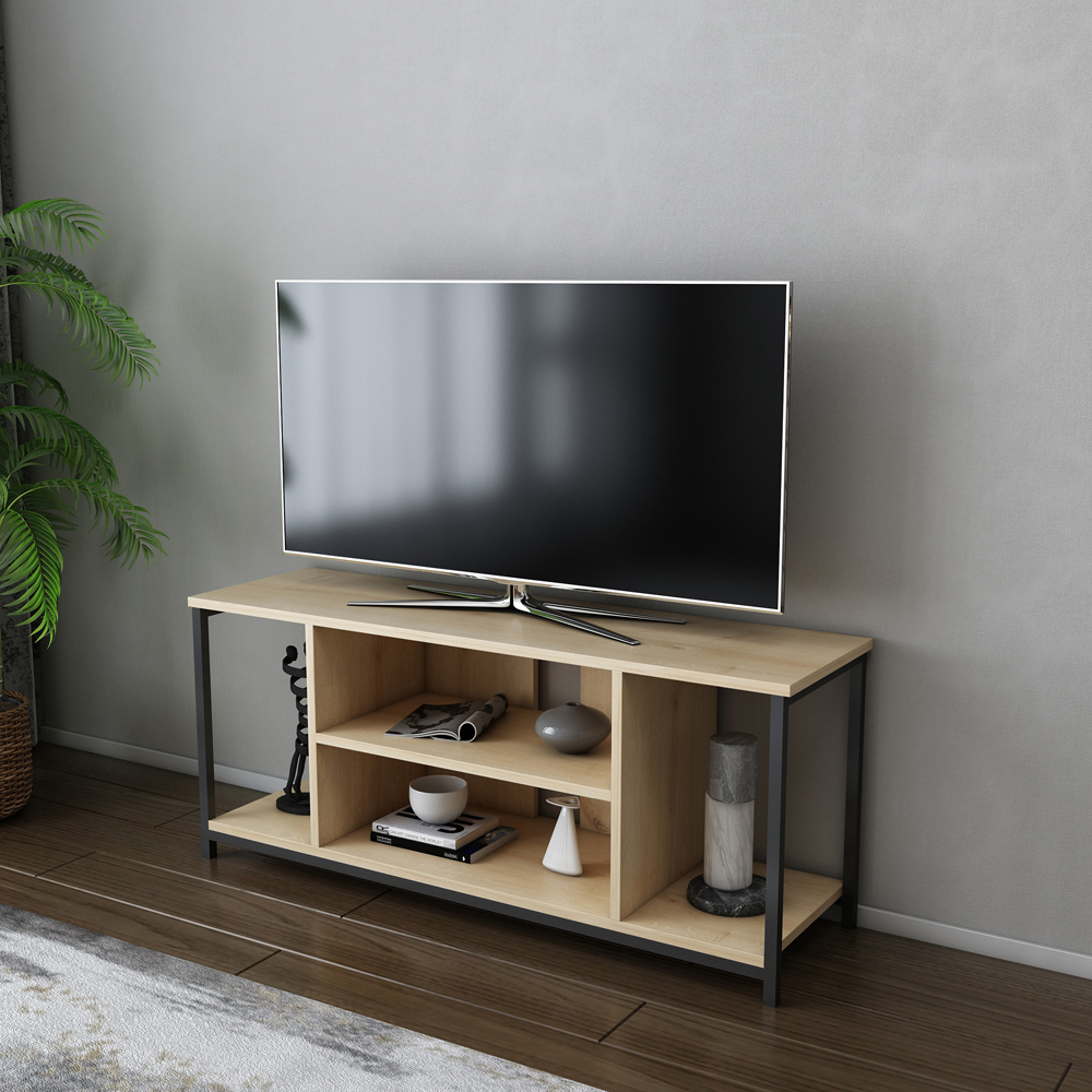 Decorotika Rinaldo 4 Shelf Black and Oak TV Stand for 55 inch TV Image 4