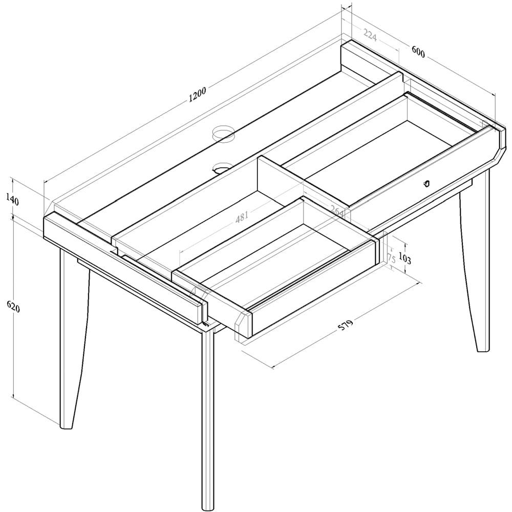 Kudl BR15 2 Drawer Light Oak Study Desk Image 4