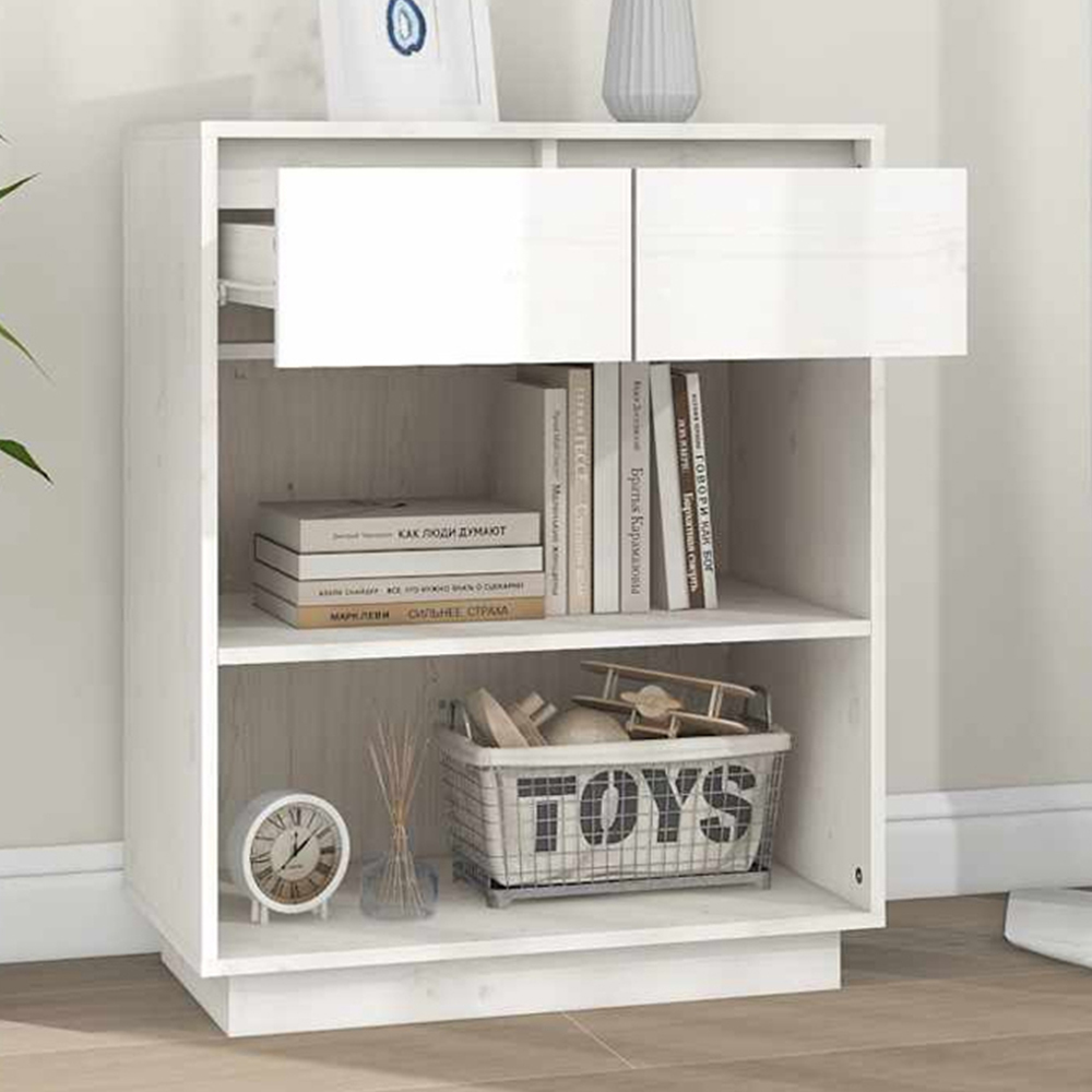 vidaXL 2 Drawer 2 Open Shelf White Solid Pinewood Console Cabinet Image 1